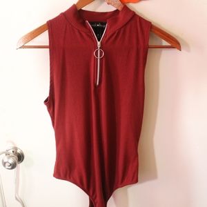 Redish Orange Zip Up Body Suit